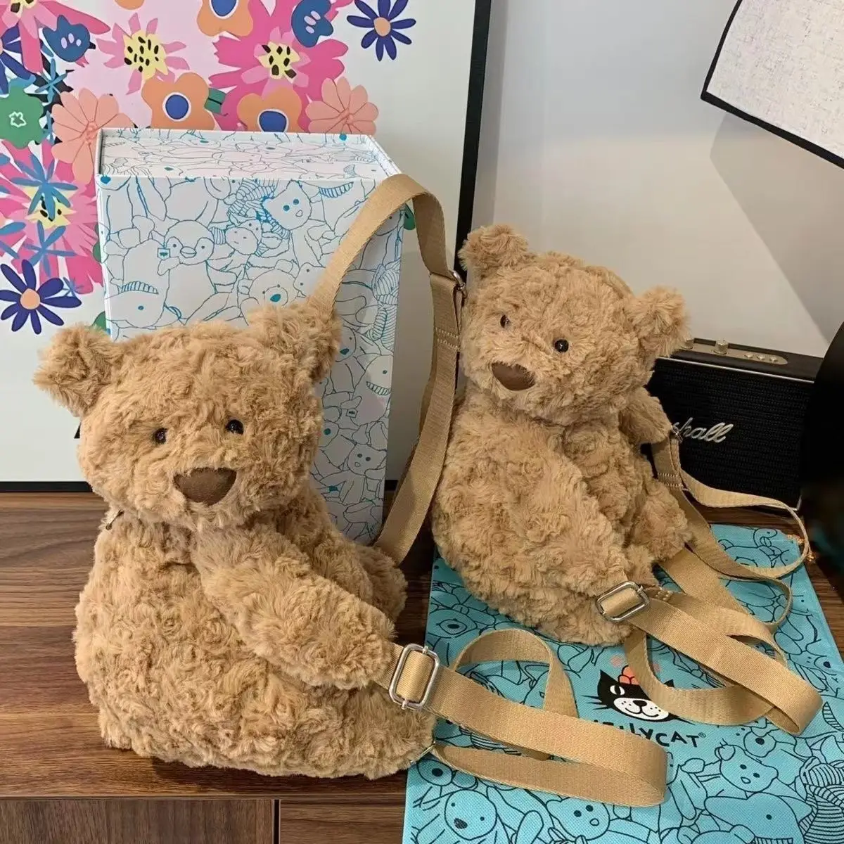 Light Luxury Fashion New Japanese Cute Cartoon Teddy Bear Shaped Women's Bag Autumn And Winter Roll Plush Doll Backpacks Trendy