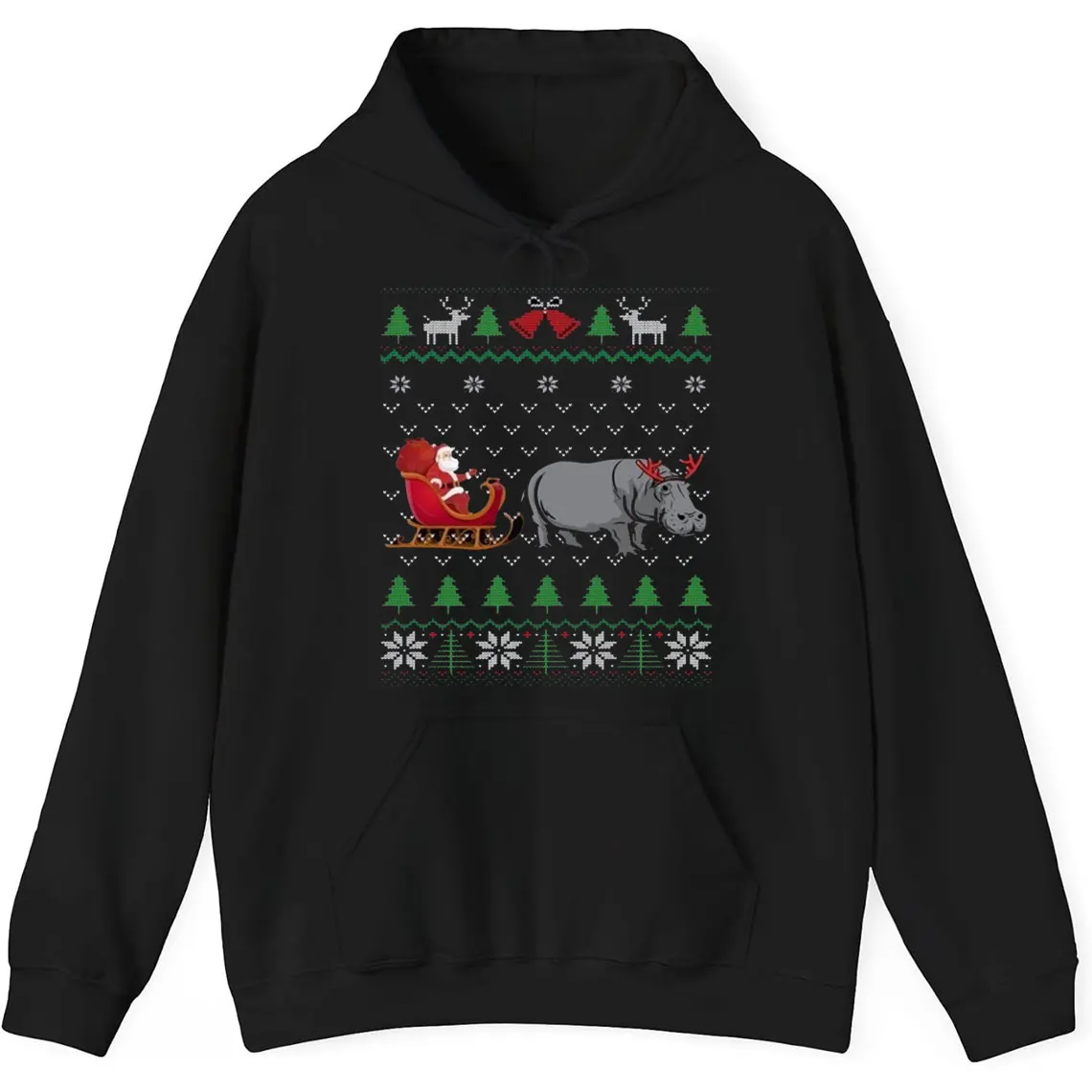 Lustiges Nilpferd, das Weihnachtsmann-Schlitten zieht, lustiges Nilpferd-Thema, hässliches Weihnachts-Sweatshirt, männlich, Roupas Feminina, Langarm-Tops