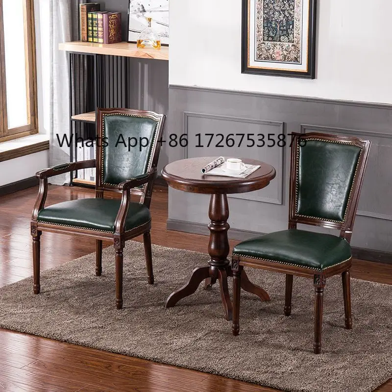 

Solid wood coffee chair retro oak chair dining room armrest back stool book desk chair