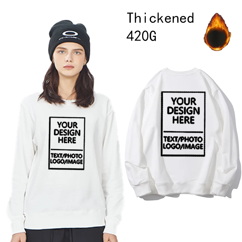 Women's fleece 420g thick hoodie with personalized printing. Soft and warm. Suitable for running, skiing and daily wear.
