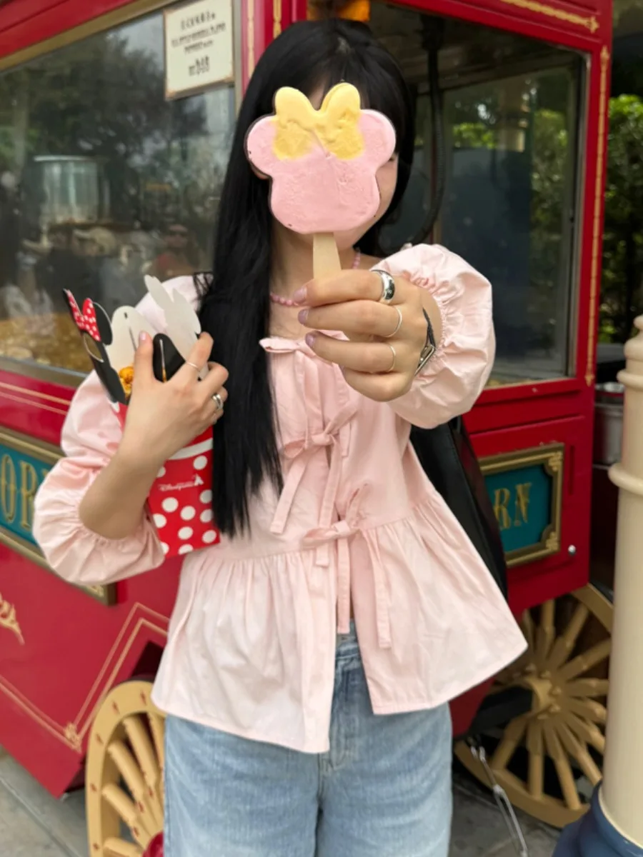 Chic Autumnal da donna lungo Sve irt con papillon colletto quadrato vestibilità ampia versatile finiture in pizzo con cintura design faionable