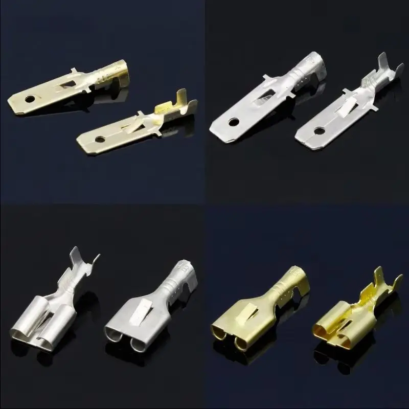 50/100/200pcs 6.3mm Gold Silver Docking Terminal Cable Bare Terminal Spring Insert Terminal Set Male And Female Pair Terminal