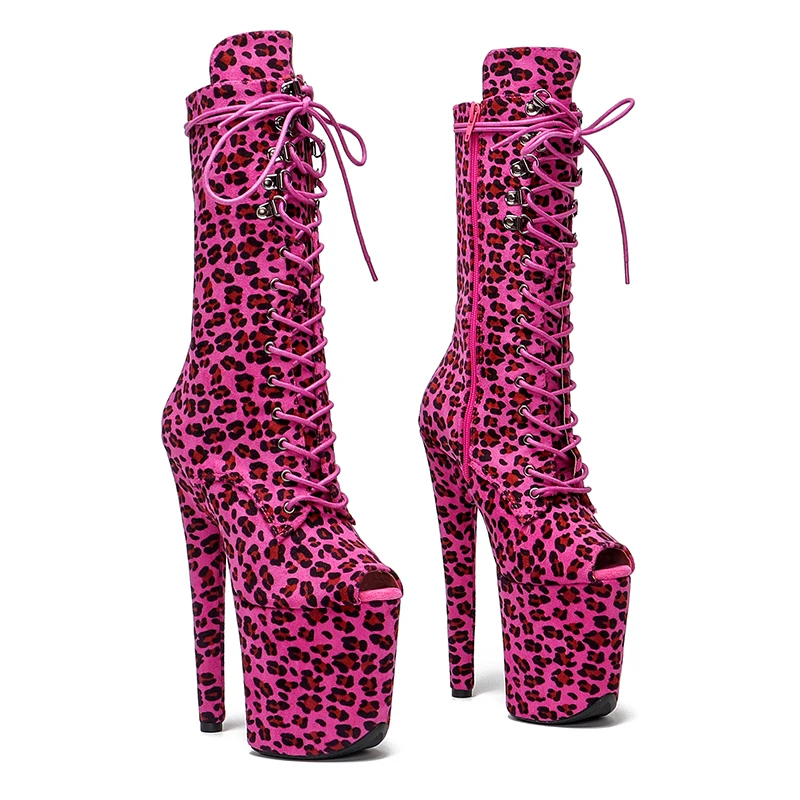 Leecabe  20CM/8inch Leopard Suede upper open toe  Pole dancing shoes High Heel platform Pole Dance boot