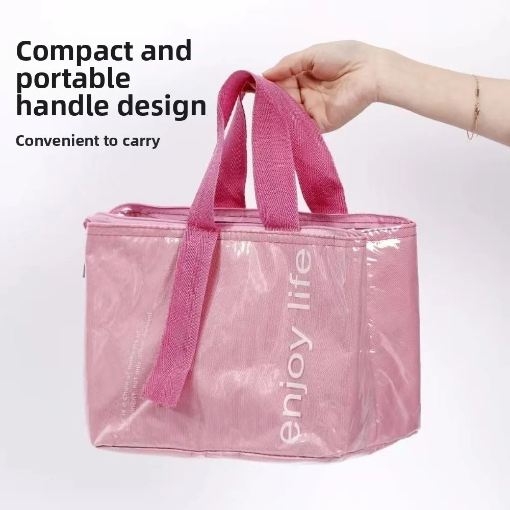 Solid Color Insulated Lunch Bag Large Capacity Waterproof Lunch Handbag Oil Resistant Portable Thermal Picnic Bag Outdoor Travel