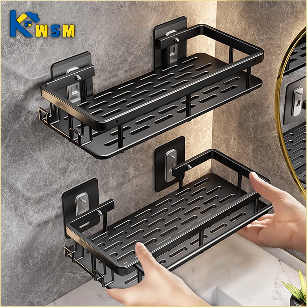 Bathroom Shelf Kitchen Storage Organizer Aluminum Alloy Shampoo Rack Shower Shelf Bathroom Accessories No Drill Shelf