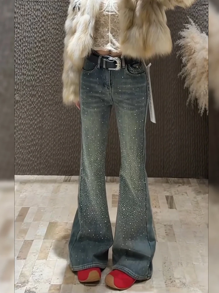 

Американские джинсы High Street Sle Distred Slim Fit с микро-расклешенными джинсами, женские сексуальные лоскутные длинные брюки, прямые брюки