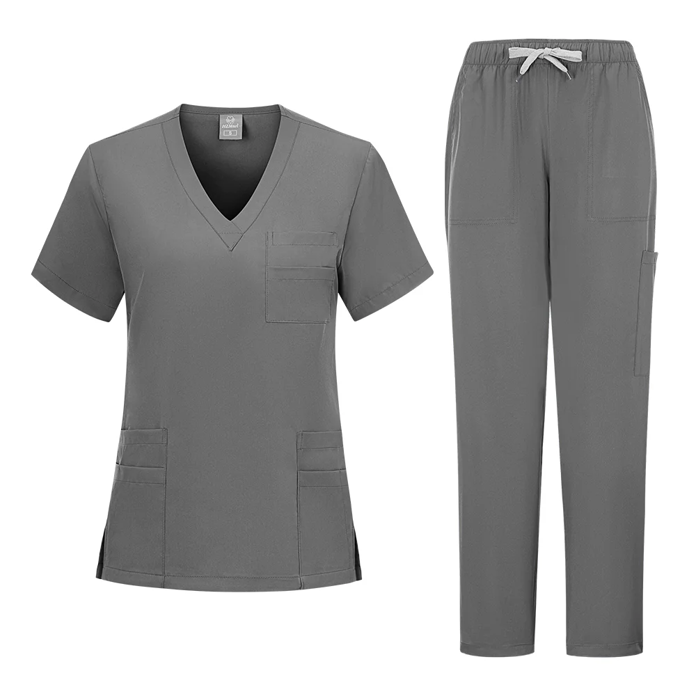 Uniformes médicaux unisexes pour infirmière à col en v, ensemble de destructions pour hommes, vêtements de travail pour médecin d'hôpital, uniforme de travail pour chirurgie dentaire orale, manches courtes