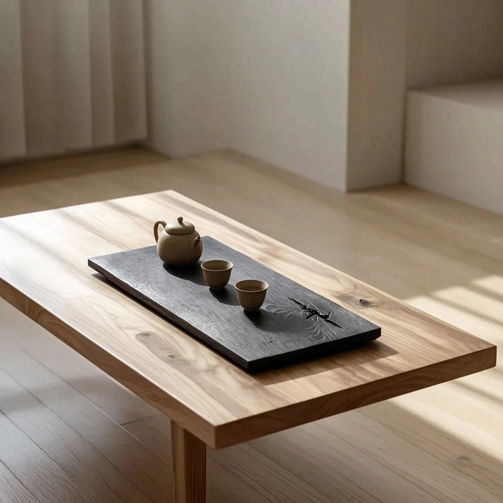 Dry Tea Tray Sleek Wood Tea Tray Platter Rectangular Minimalist for Minimalists, Home Office