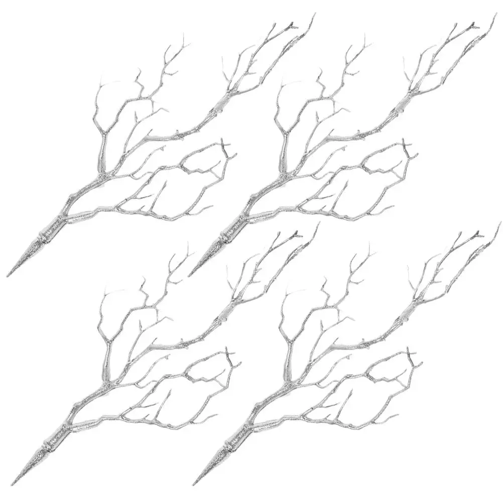 

4 Pcs Silver Simulated Twig Decorative Plants Faux Branches for Home Office Party Garden Crafts Photography Prop Stage