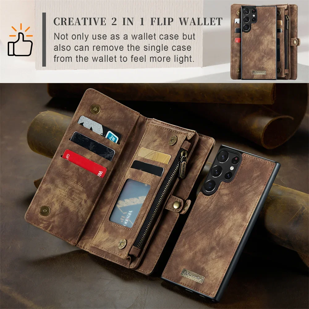 Detachable Wallet Phone Case For Samsung Galaxy S24 S23 FE S22 Plus 20 Ultra A14 A34 A54 A15 A25 A35 A55 5G Card Slot Leather