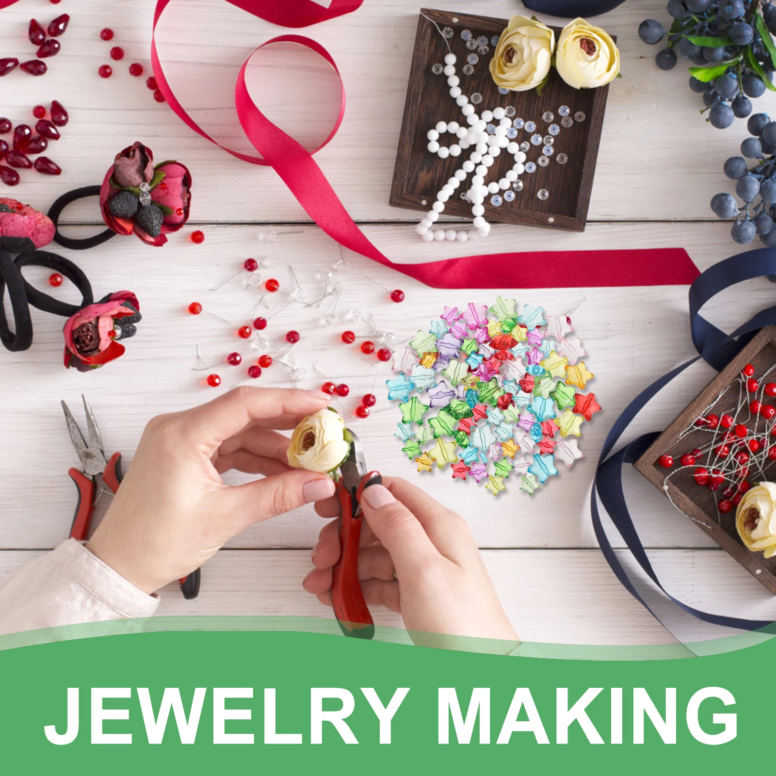 Conjunto de Contas Coloridas em Forma de Estrela, Charms Translúcidos de Estrela de Cinco Pontas para DIY, Suprimentos para Artesanato de Pulseiras e Colares para Crianças