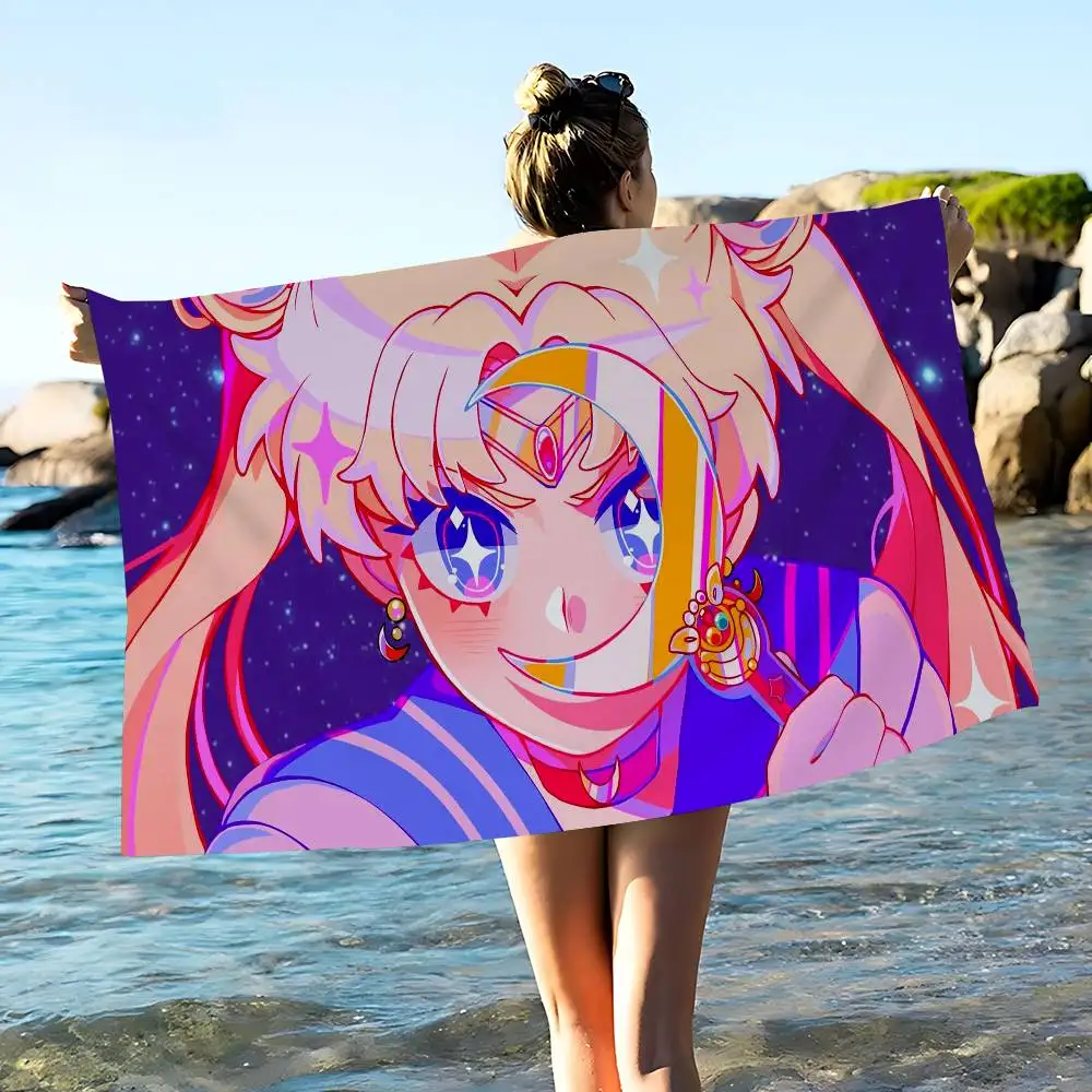S-Sailores Cute Girl Moon Microfiber Printed Beach Towel Mountain Climbing Yoga Beach Swimming Running Absorbent Soft Towel