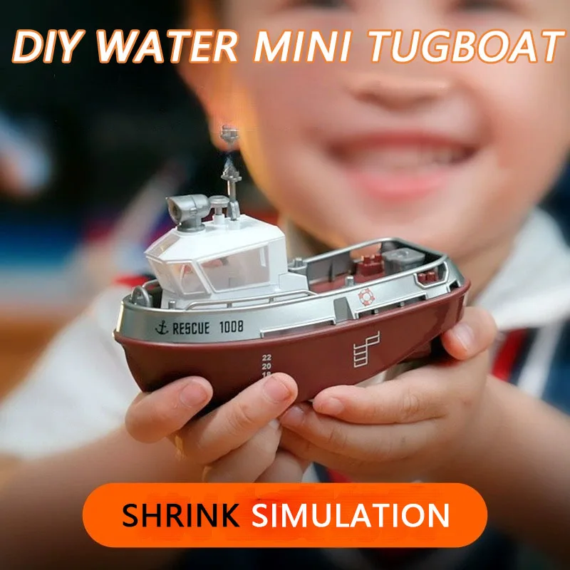 RC Mini Tugboat Model Finished Ship Model Small Remote Control Tugboat Toy Gift Cruise Ship Simulation Electric Tugboat