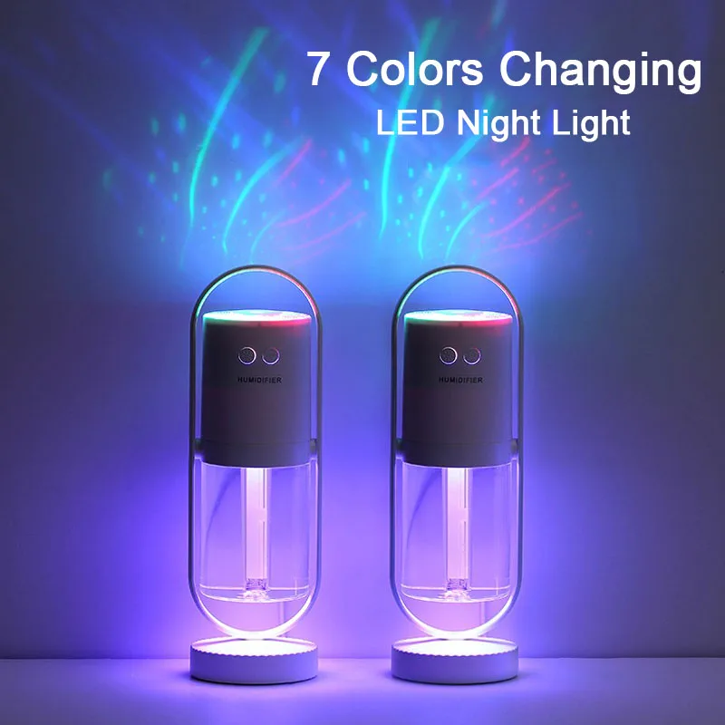 Ultrasonic Air HumidifierมุมปรับUSBนาฬิกาทรายสำหรับOffice Home Essentialน้ำมันAroma Diffuser LED Light Night