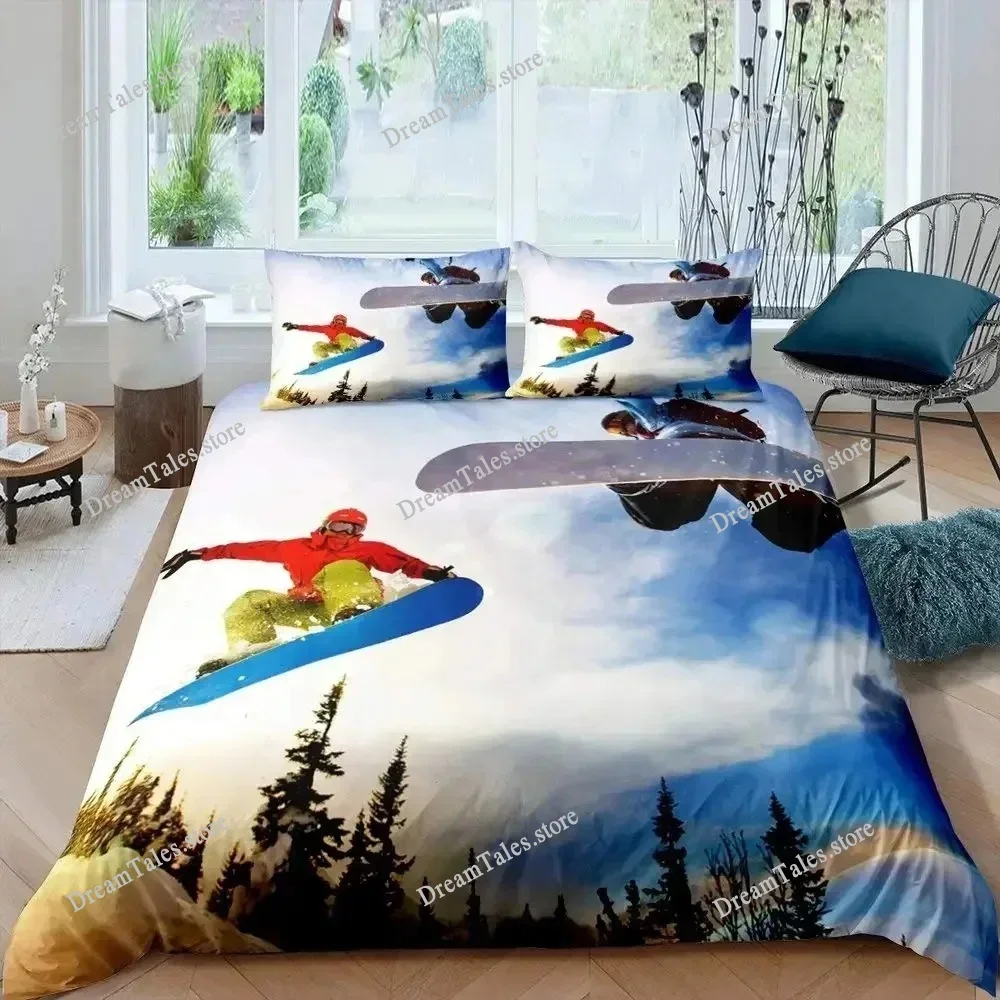 

Ski Sports Duvet Cover Set Full Size Winter Sports Skiing Bedding Sets Snow Mountain Landscape Comforter Cover for Boys Girls369