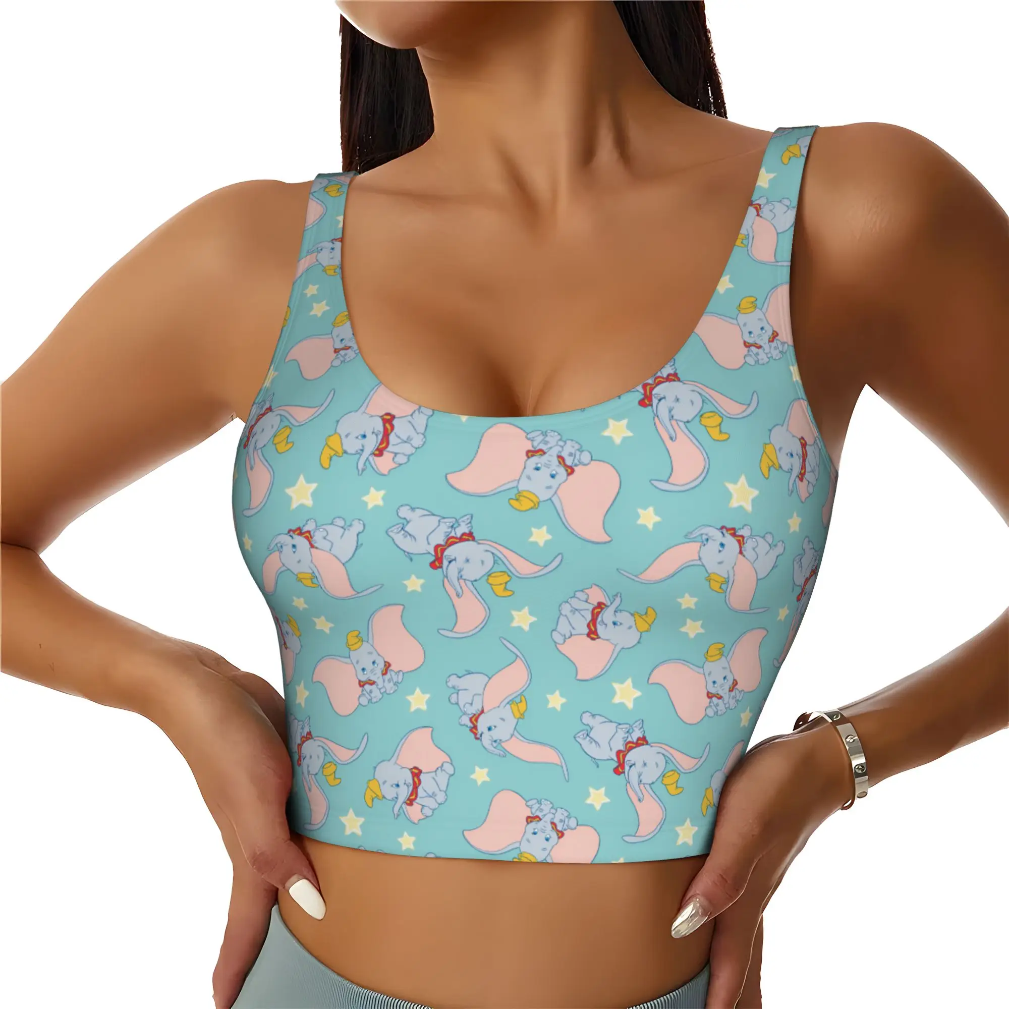 Custom D-Dumboes Workout Crop Tank Tops Women Anime Elephant Yoga Sports Bras