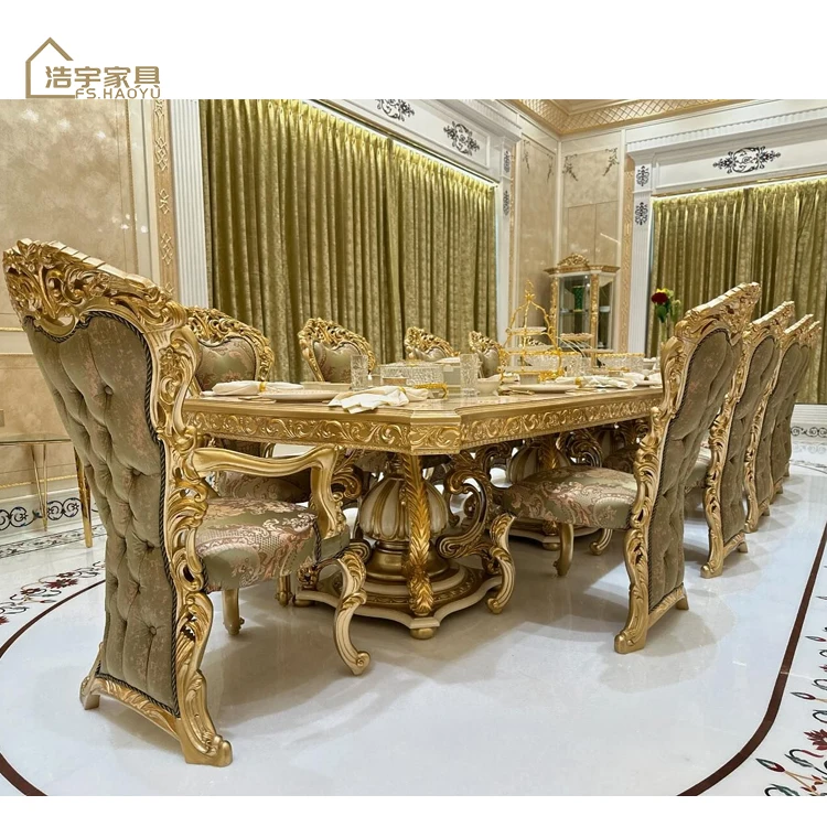 

High-end high-quality French design solid wood royal dining room furniture European wooden luxury dining table