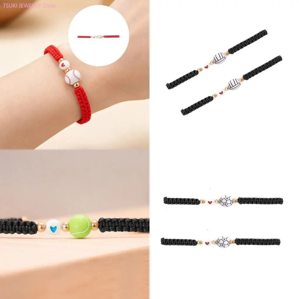 62KE Comfortable Adjustable Wristband Wax Rope And Acrylic Detail Bracelet Set