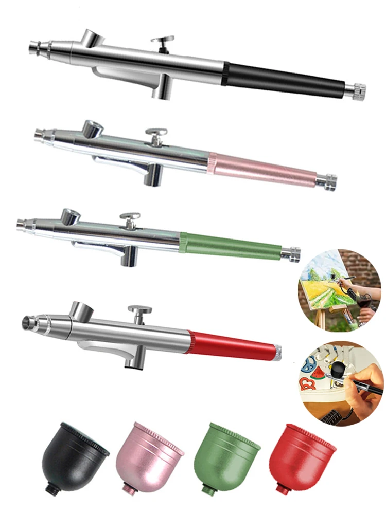 Airbrush Mini-spuitpistool voor het schilderen van modellen Taartverfspuitpistool 0,3 mm mondstukken Draagbaar luchtborstelspuitpistool met reinigingsset - afbeelding 2