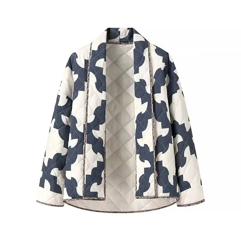 

Women’s Autumn Two Tone Floral Print Open Front Warm Top Cardigan Casual Loose Fit Streetwear Jacket