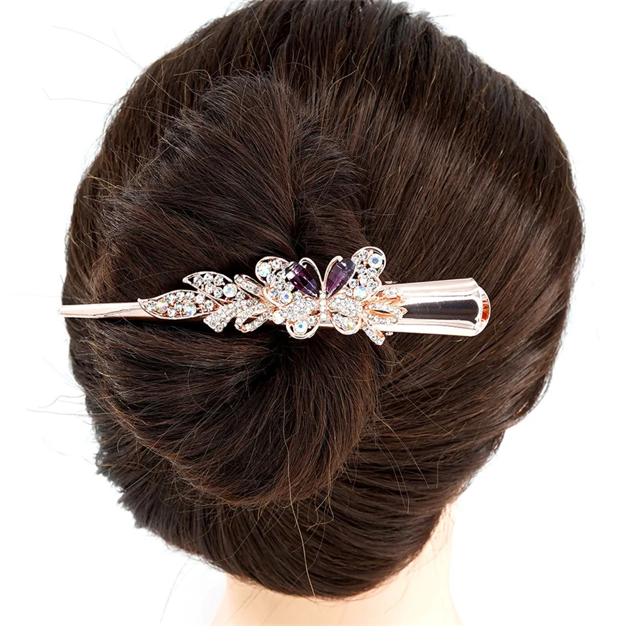 Butterfly ribbon horn clip for women fashionable zircon three-dimensional butterfly duckbill clip hair ponytail clip headwear