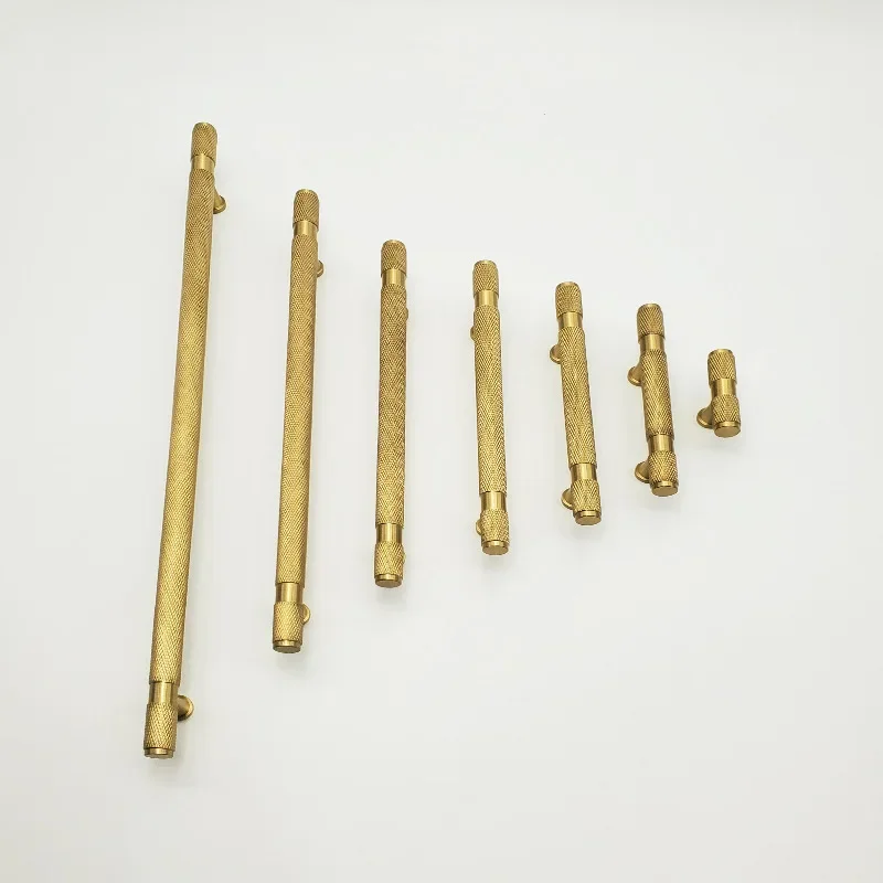 Modern Knurl Solid Brass Cabinet Knobs and Handles Golden Luxury Handles for Furniture Drawer Wardrobes Shoe Cabinets Pulls