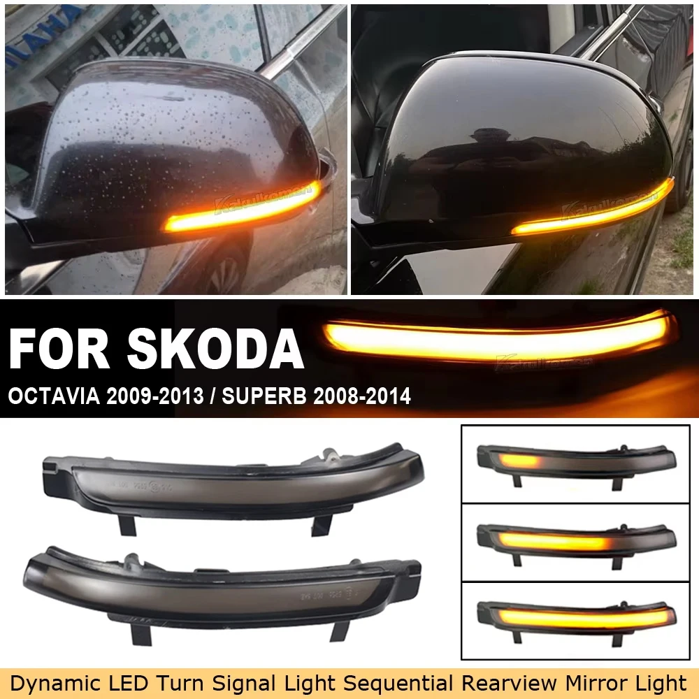 2 pieces For Skoda Octavia 2009-2013 Superb 2008-2014 Dynamic LED Turn Signal Blinker Sequential Indicator Mirror Flasher Light