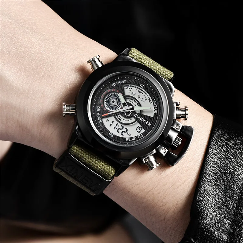 Original Big Brand CURDDEN Dual Time Watches For Men Fashion Nylon Band Multi-function Chronograph Sports Watch Montre Homme