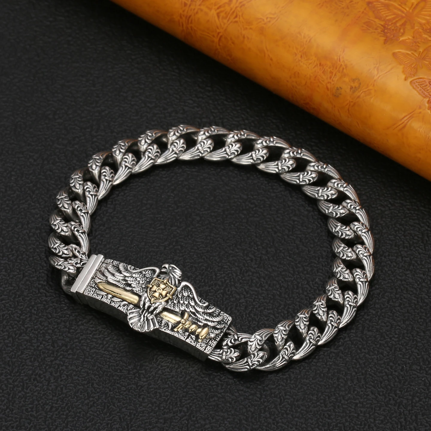 

S925 sterling silver men's refined bracelet thai silver fashiongothic style gridsfashion eagle chain trendymen