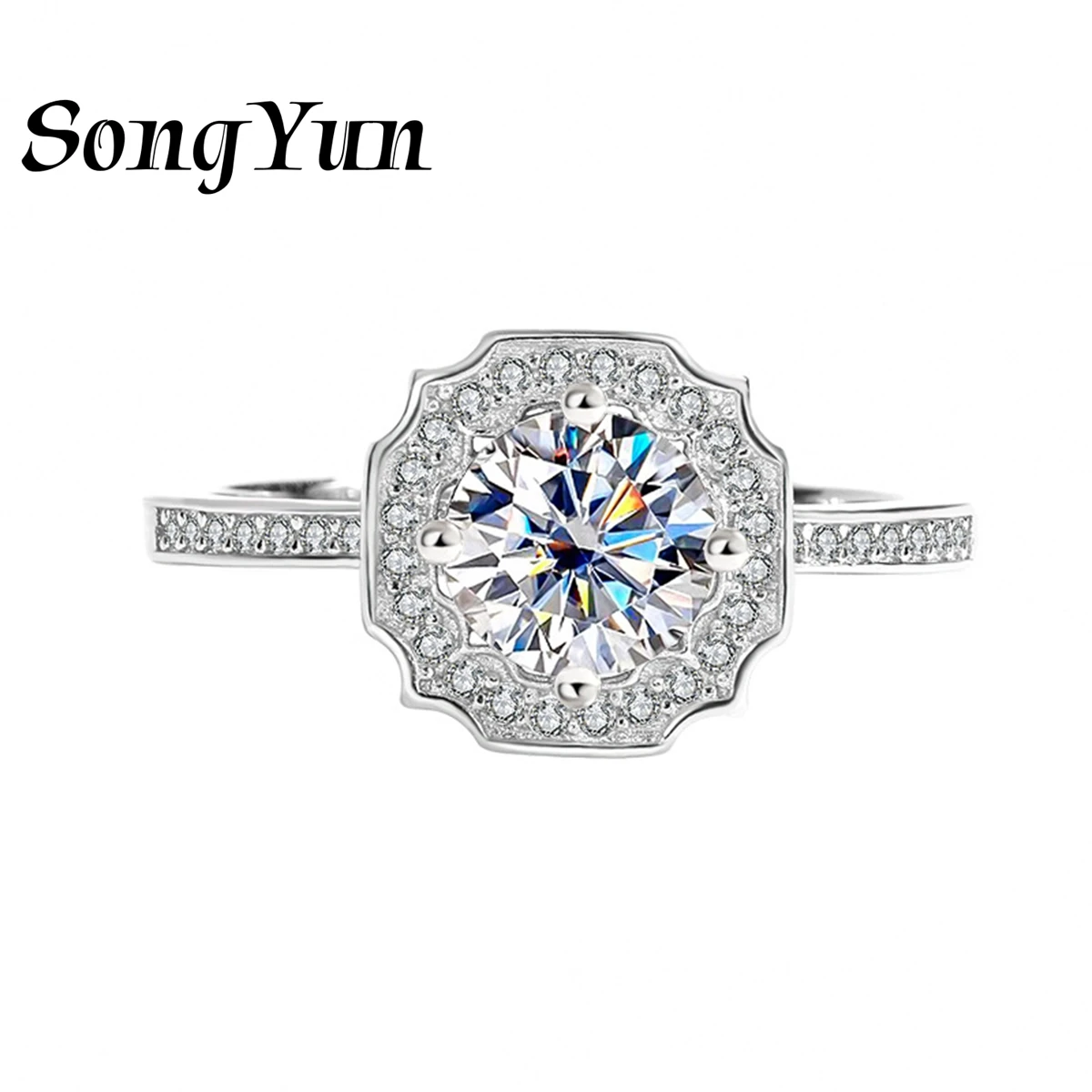 SongYun Brand Jewelry 925 Sterling Silver Rings Fashion Ring Moissanite Diamond Ring Bands for Women 18K Gold GRA Certificate