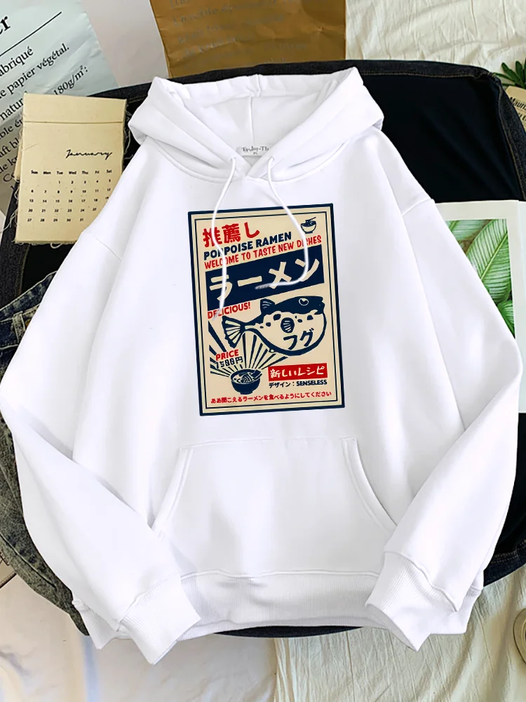 Puffer Fisch Ramen Japanischen Menü Poster Drucke Frauen Hoodies Mode Trainingsanzug Oversize Kleidung Herbst Mode Weibliche Sportswear