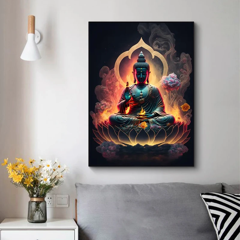 Unframe Zen Religious Meditation Buddhism Posters and Prints Buddha Canvas Paintings Nordic Wall Art Pictures for Home Decoratio