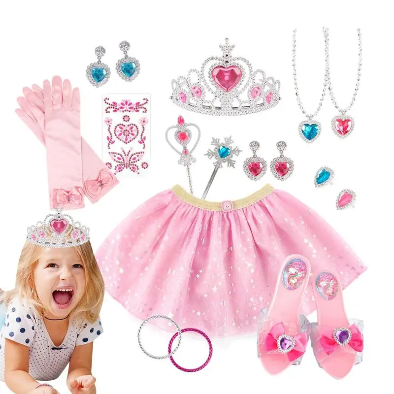 girls Princess Dress Up Accessories Fancy Costume Dresses Accessories Princess Toys With Shoes Gloves Crown Jewelry For Girls