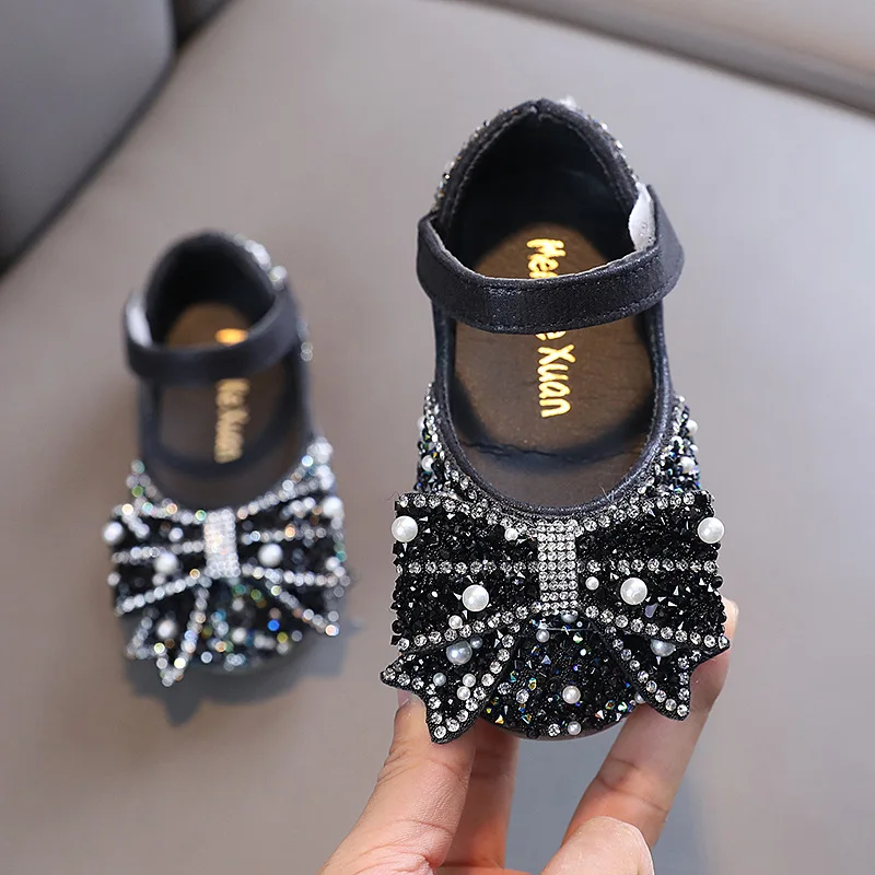 New Spring Autumn Girls Shoes Sequins Rhinestone Butterfly Princess Shoes Bling Flats Dance Party Performance Shoes H534