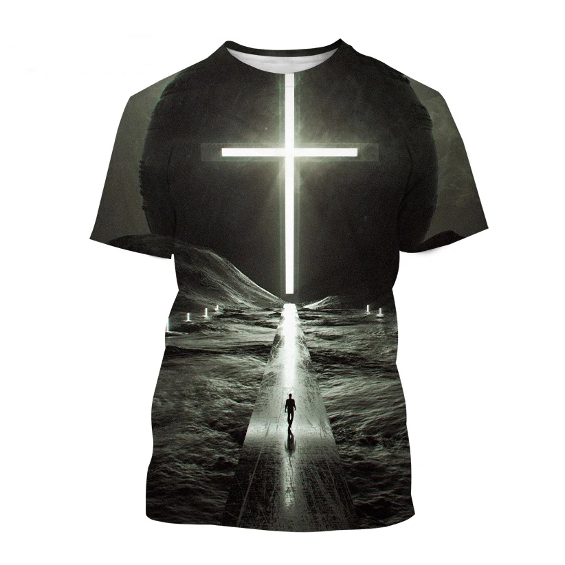 Christian God Jesus 3D Print T-shirt Men's O-Neck Short Sleeve T Shirts Streetwear Oversized Harajuku Tees Tops Kids Clothing