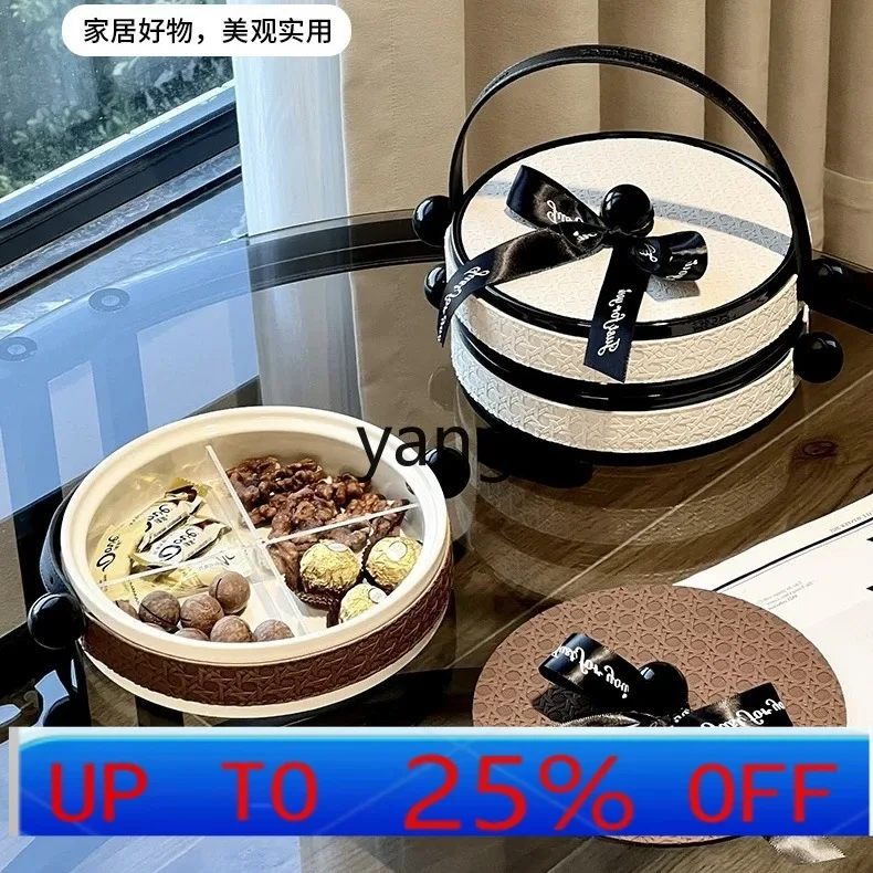 

Lmm leather retro wind dried fruit plate ceramic coffee table with lid rotating snack display plate