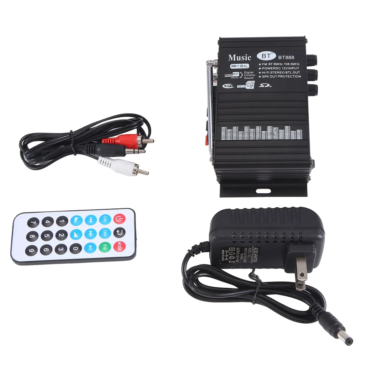 BT-888 5.0 Bluetooth Amplifier 12V HIFI 30W+30W Mini Bluetooth Multifunction Amplifier with US Plug