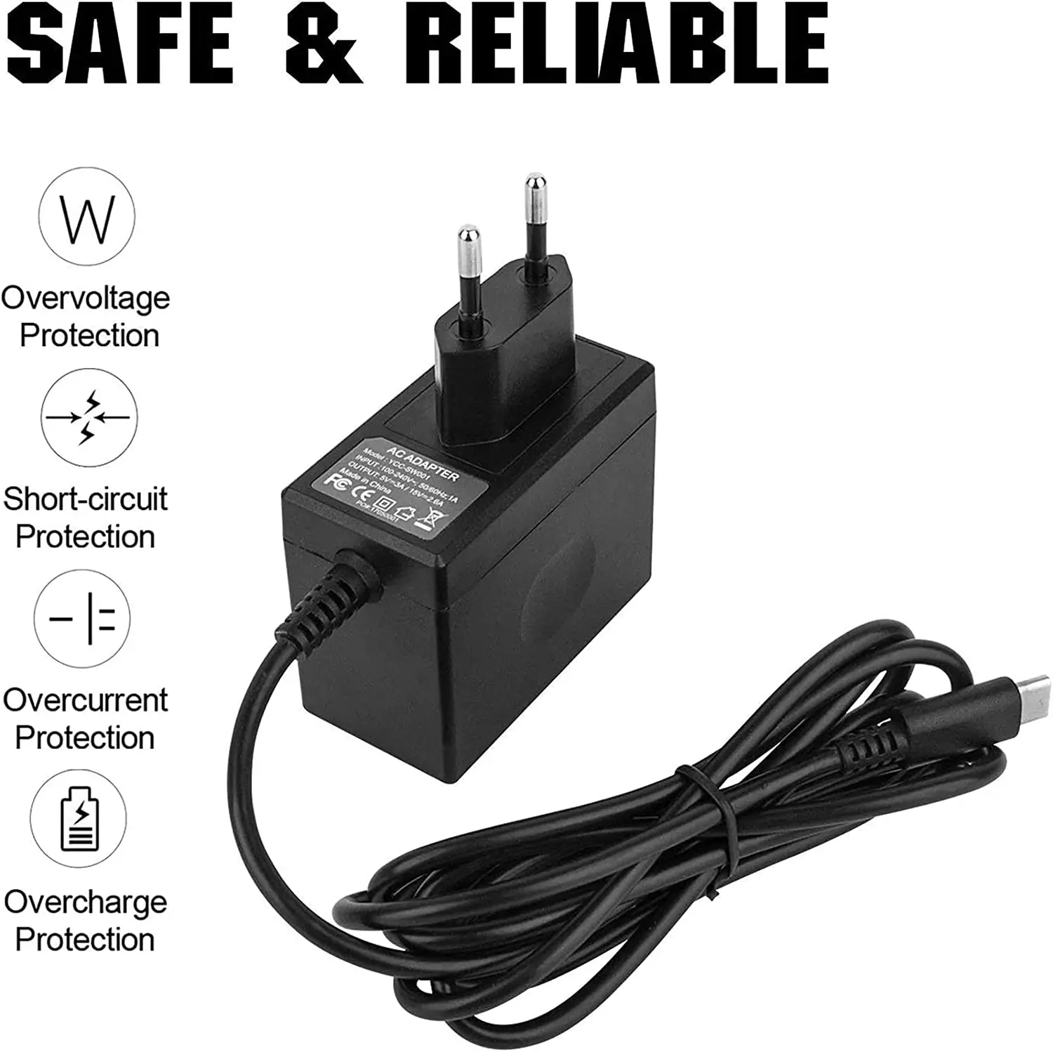 Nintend Switch 5 V 3 A / 15 V 2.6 A 전원 공급 장치 여행용 충전기(1.5m USB 유형 C 충전 케이블 포함) 스위치 라이트용 TV 지원