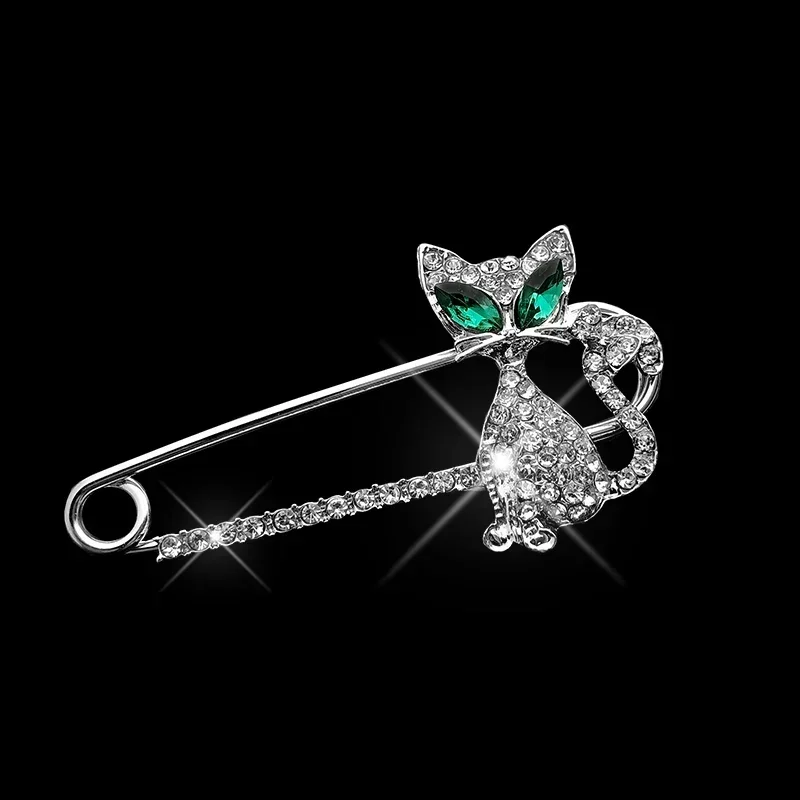 Large Safety Pin Up Jewelry for Women Alloy Crytal Lovely Cats Clips Girl Rhinestones Brooch Fashion Cute Kitty Jewelry B-29