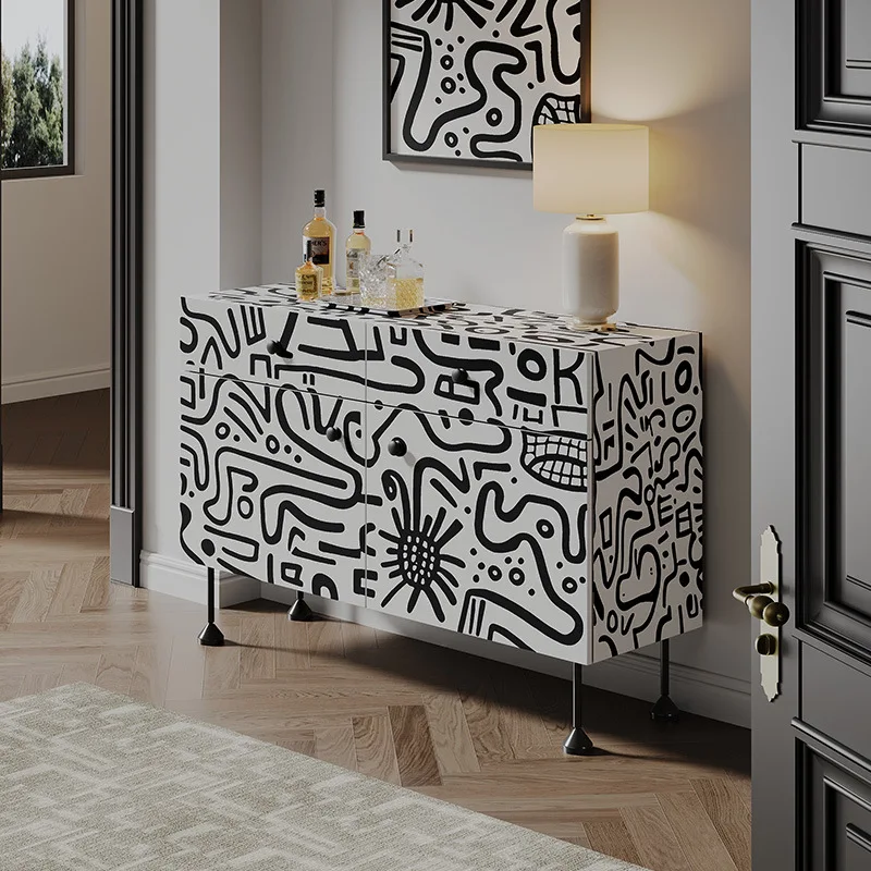 side cabinet household living room storage decorative cabinet modern graffiti hand-painted porch cabinet with drawers