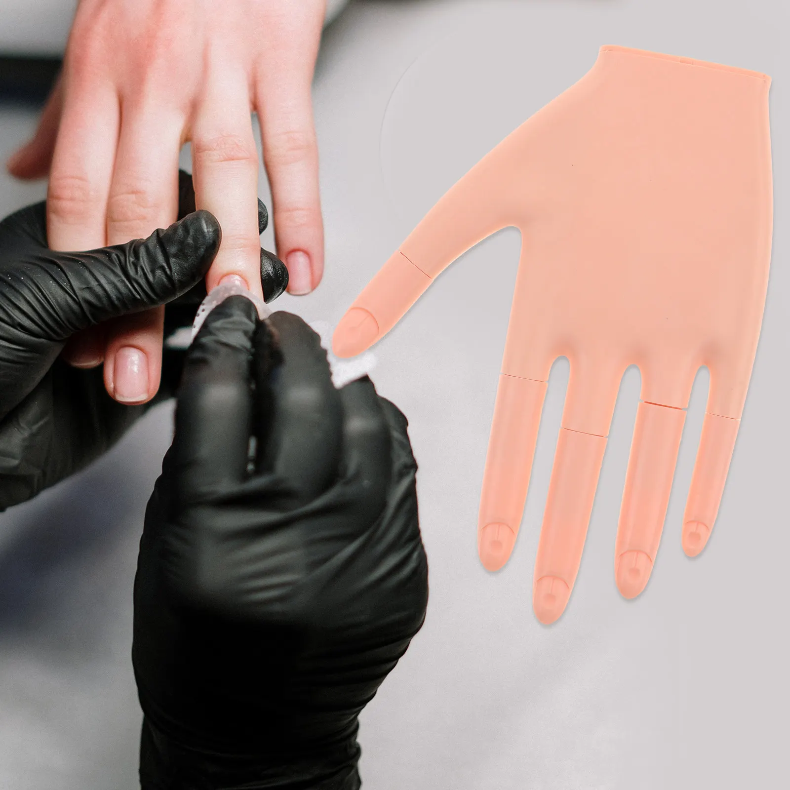 1Sets Mannequin Hand for Nails Practice Acrylic Nail Training Manicure Practice Flexible Fake Hand Detachable Fingers with Nail