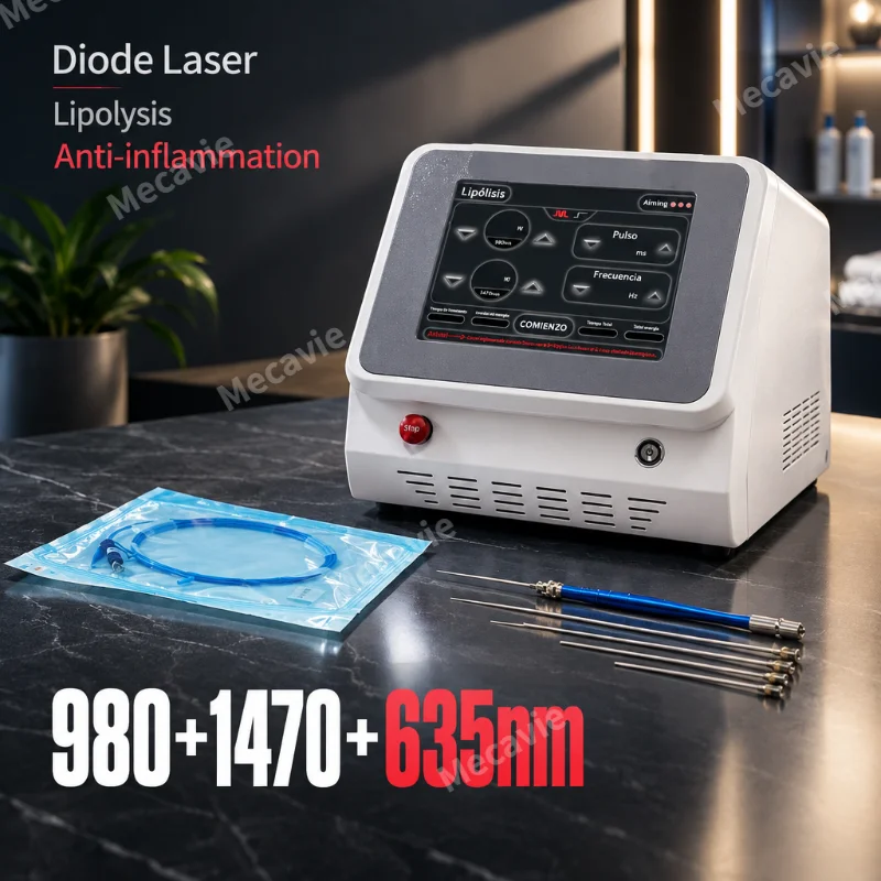 Triple Wavelength Diode Laser Lipolysis Machine 980 1470 635nm for Fat Dissolving & Skin Lifting Non Invasive Body Contouring