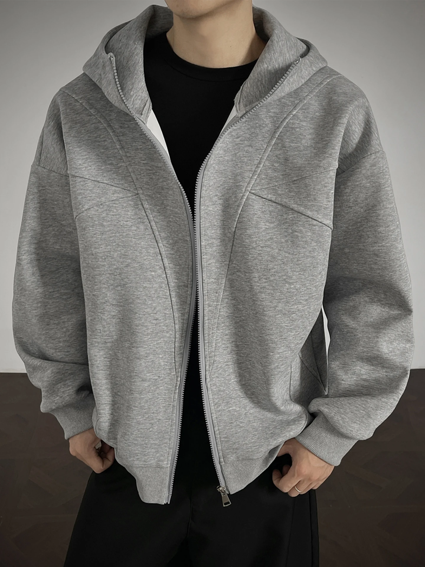 

American Sle Cleanfit Hooded Open Cardigan Sweatirt Men's Autumn Trendy Heavyweight Patchwork Loose Casual Top