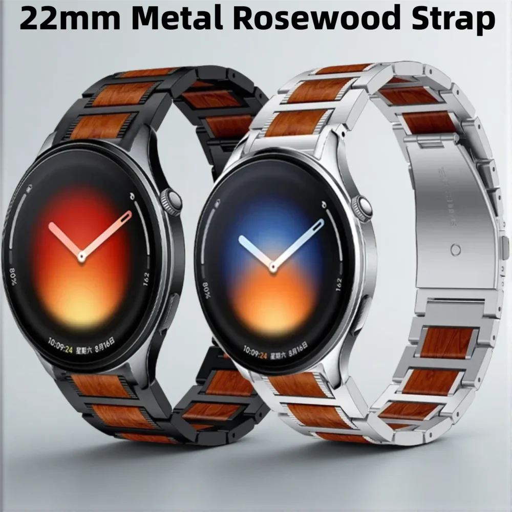 22mm Metal Rosewood Strap for Realme Watch 5 S Xiaomi Watch 5 S4 Bracelet OnePlus Watch Lite 3 2 2R OPPO 4 Pro X X2 S Wristband
