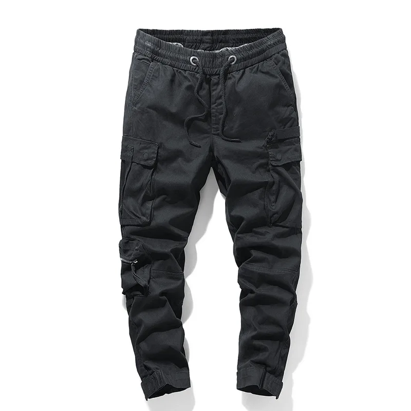 2025 Men's Autumn Thickened Pure Cotton Workwear Cargo Pants Slim Fit Tapered Streetwear Hip Hop Washed Casual Trousers