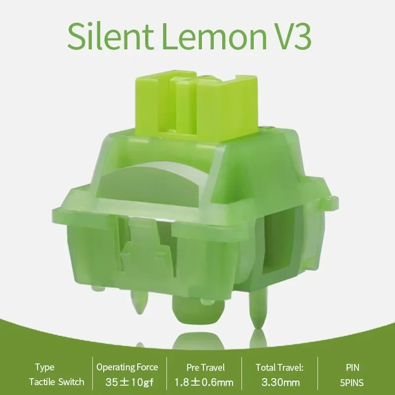 Outemu Silent Peach V3 Switch, vorgeschmiert, Silent Lemon V3 Switches, mechanische Tastatur, linear, taktil, 5-Pin, Hot-Swap, vorgeschmiert, POM