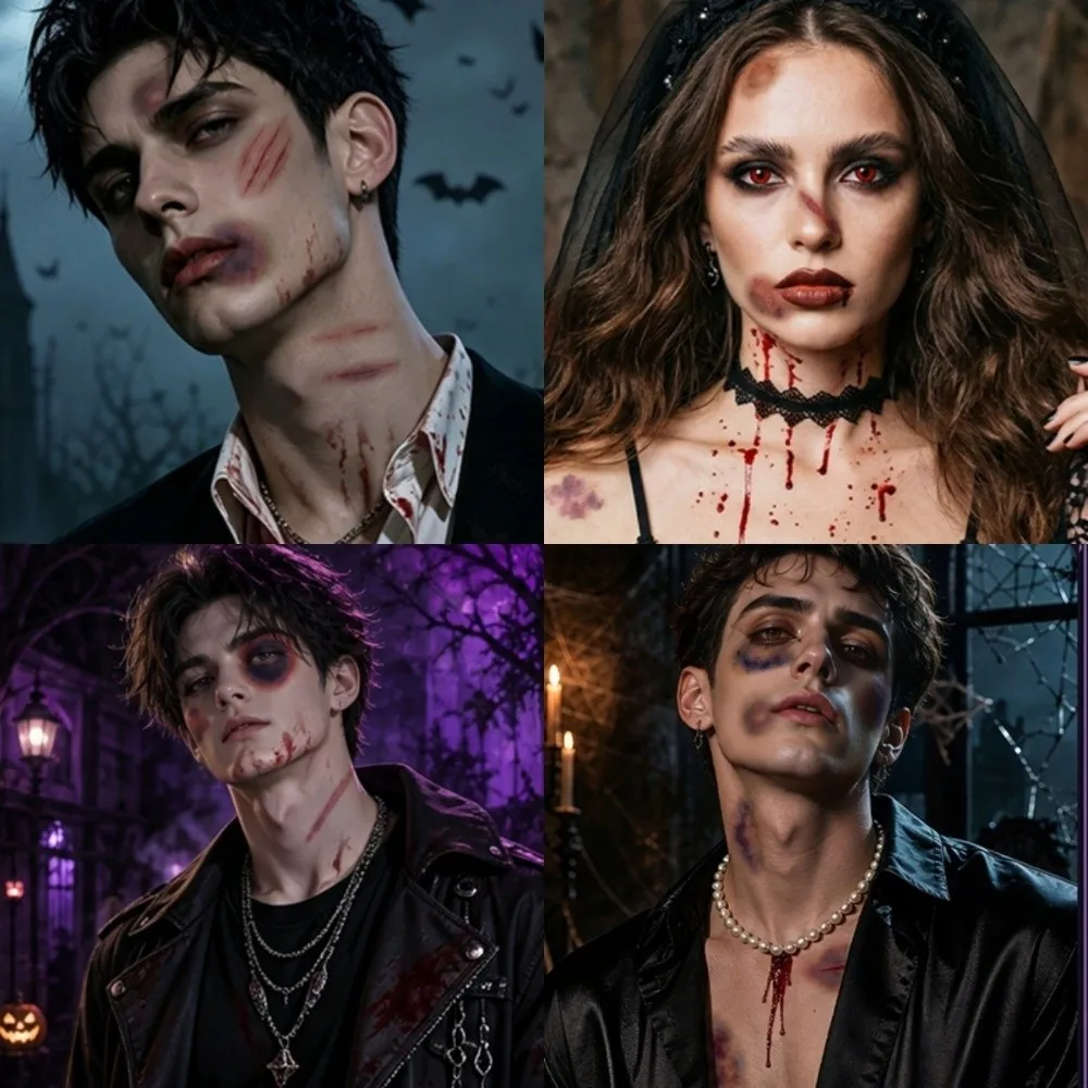 Bloody Makeup Halloween Tattoo Sticker Sweatproof Long-lasting Bruise Scab Scar Tattoo Sticker Disposable Waterproof