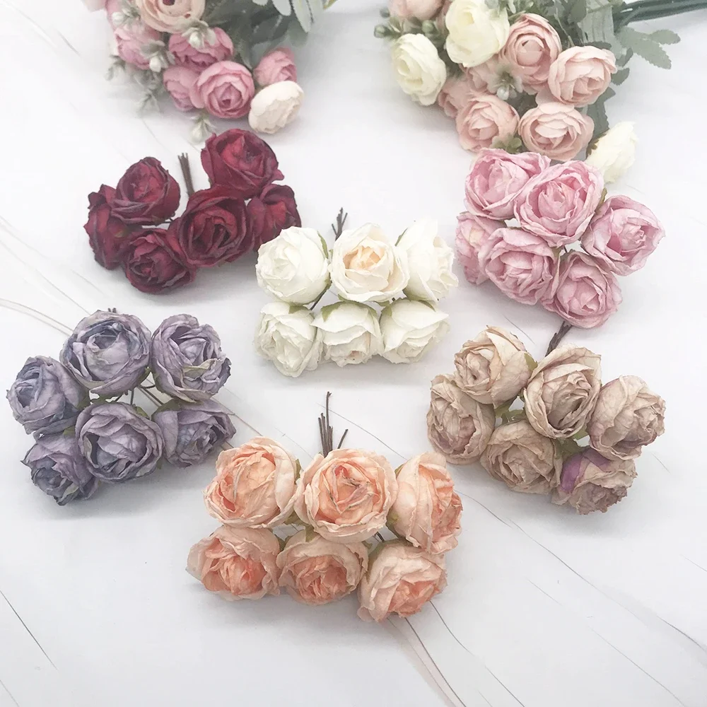 6 قطعة حزمة الورد الحرير الاصطناعي لعيد الميلاد الزفاف باقة الزفاف الديكور المنزل الزينة الزهور ملحق ورد صناعي #3