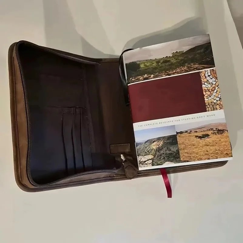 Cross-themed Vegan Leather Bible Cover Dust-proof with Phone Pocket PU Leather Bible Bag Scratch Resistant Zipper Closure