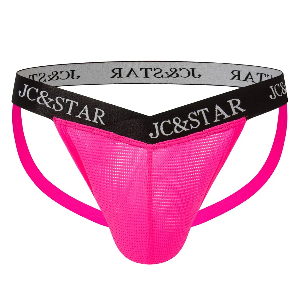 JCSTAR Mens Underwear Sexy Low Waist Letter Embroidered Translucent Sissy String Homme Mesh Breathable Male Lingerie Man